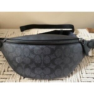Coach Charter Belt Bag Fanny Pack Signature Jacquard Leather Charcoal Black NWT